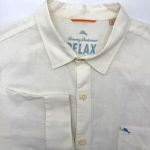 Tommy Bahama Relax Long Sleeve 100% Linen XXL 2XL Solid White Casual Beach
